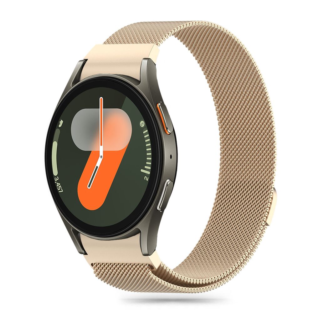 Starlight apyrankė Samsung Galaxy Watch 4 5 5 PRO 6 7 FE Tech-Protect Milaneseband Starlight apyranke Samsung Galaxy Watch su auksinės spalvos metaliniu tinklelio dirželiu