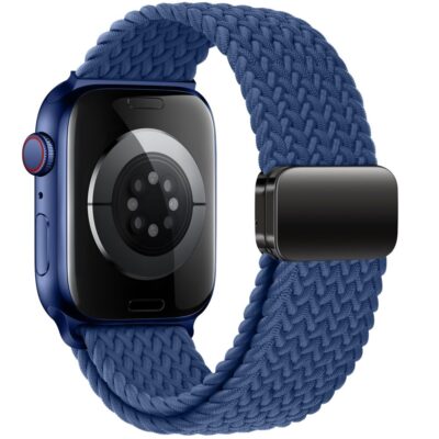 Montego melyna apyranke Apple Watch su pynimo nailonine tekstura ir juodu tvirtinimu