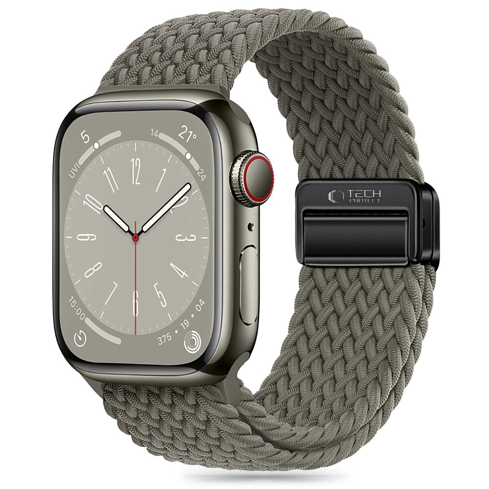 Olive pilka apyranke Apple Watch 42 44 45 49 mm Olive pilka apyranke Apple Watch su Tech-Protect Nylonmag tvirtinimu