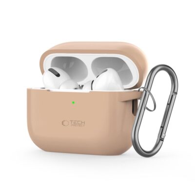 Cafe Latte dėklas Apple Airpods Pro 1 2 Tech-Protect silikoninis kabliukas smėlio spalvos
