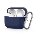 Tamsiai mėlynas dėklas Apple Airpods Pro 1 2 Tech-Protect Silicone Hook su sidabrine karabinu
