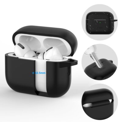 Juodas silikoninis dėklas Apple Airpods Pro 1 ir 2 su kabliuku ir patvariu dizainu