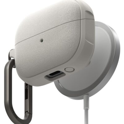 Pilkas dėklas Samsung Galaxy Buds 3 Pro su magnetiniu dėklu ir kabliu