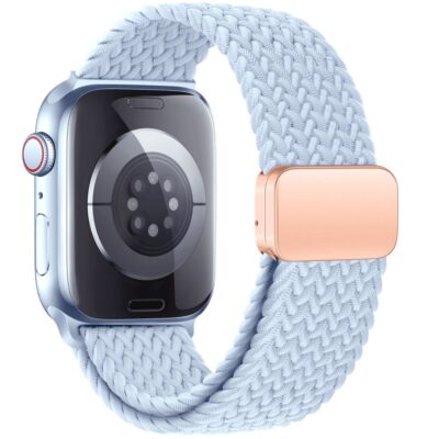 Baby mėlyna apyrankė Apple Watch su rožinio aukso spalvos užsegimu