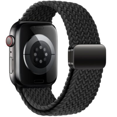 Juoda apyrankė Apple Watch 4 5 6 7 8 9 SE 38 40 41mm Tech-Protect Nylonmag su pynimo tekstūra