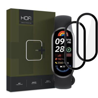Juodas apsauginis ekrano stikliukas Xiaomi Smart Band 9 / 9 NFC 2 vnt pakuotėje su laikrodžiu ir dėžute