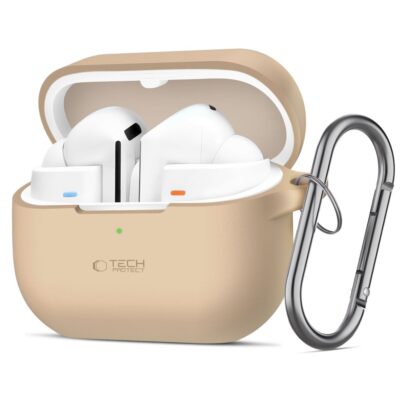 Caffe Latte deklas Samsung Galaxy Buds 3 su silikoniniu kabliu tech-protect spalvos smelio