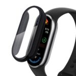Juodas dėklas Xiaomi Smart Band 9 Tech-Protect Defense 360 ant apyrankės ekranas matomas