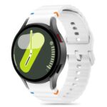 Balta silikoninė apyrankė Samsung Galaxy Watch 4 su mėlynomis ir oranžinėmis detalėmis