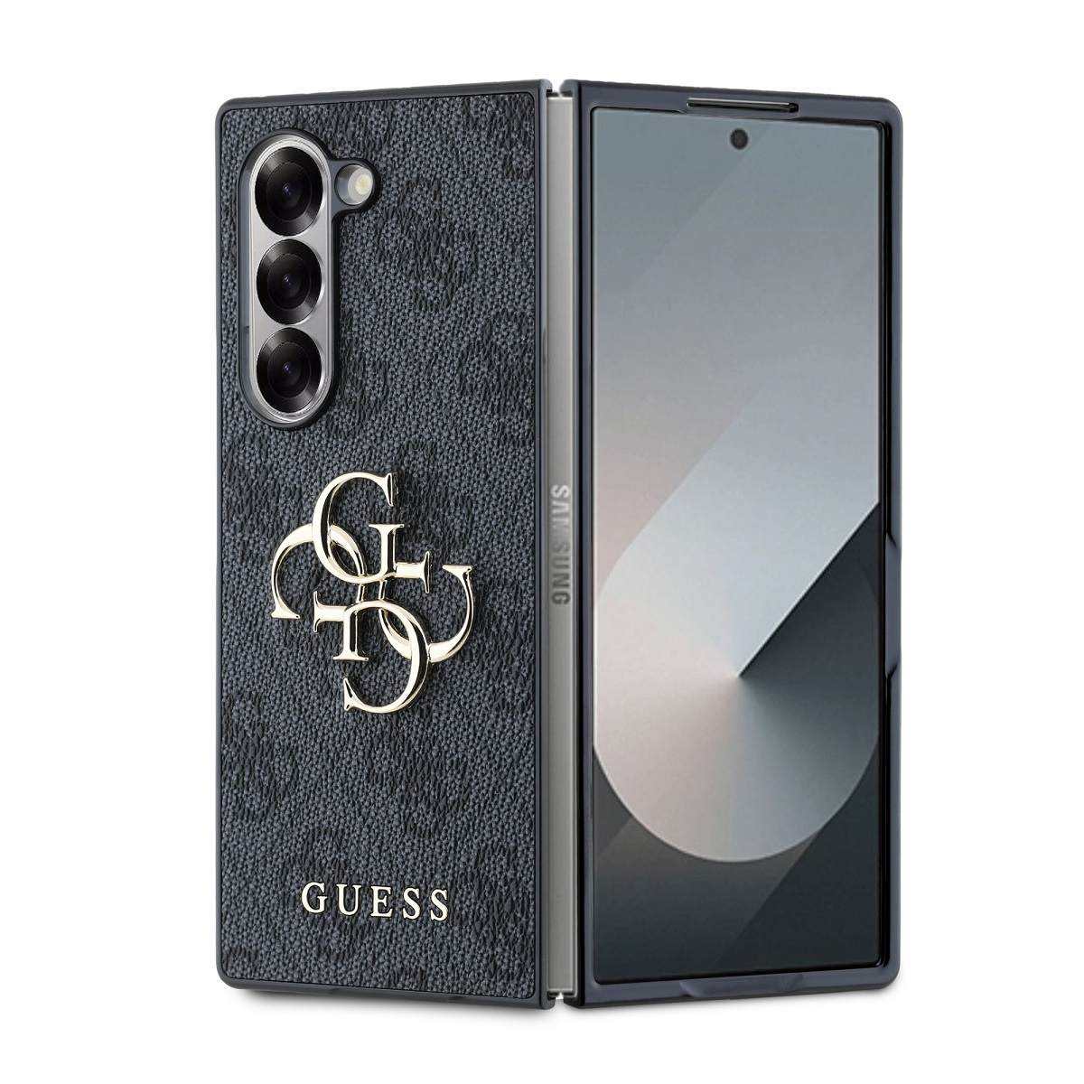Pilkas originalus dėklas Guess PU 4G Metal Logo telefonui Samsung Galaxy Z Fold 6 Pilkas originalus dėklas Guess PU 4G Metal Logo telefonui Samsung Galaxy Z Fold 6 su matinio paviršiaus kamera ir metaliniu logotipu