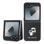 Juodas originalus dėklas Karl Lagerfeld PU Saffiano su Karl ir Choupette piešiniu Samsung Galaxy Z Flip 6 telefonui