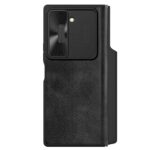 Juodas atverčiamas dėklas Samsung Galaxy Z Fold 6 su tekstūruota oda ir kameros apsauga
