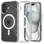 Skaidrus blizgantis dėklas Apple Iphone 16 Tech-Protect FlexAir Hybrid Magsafe su baltu apskritimu ir magijos efektais