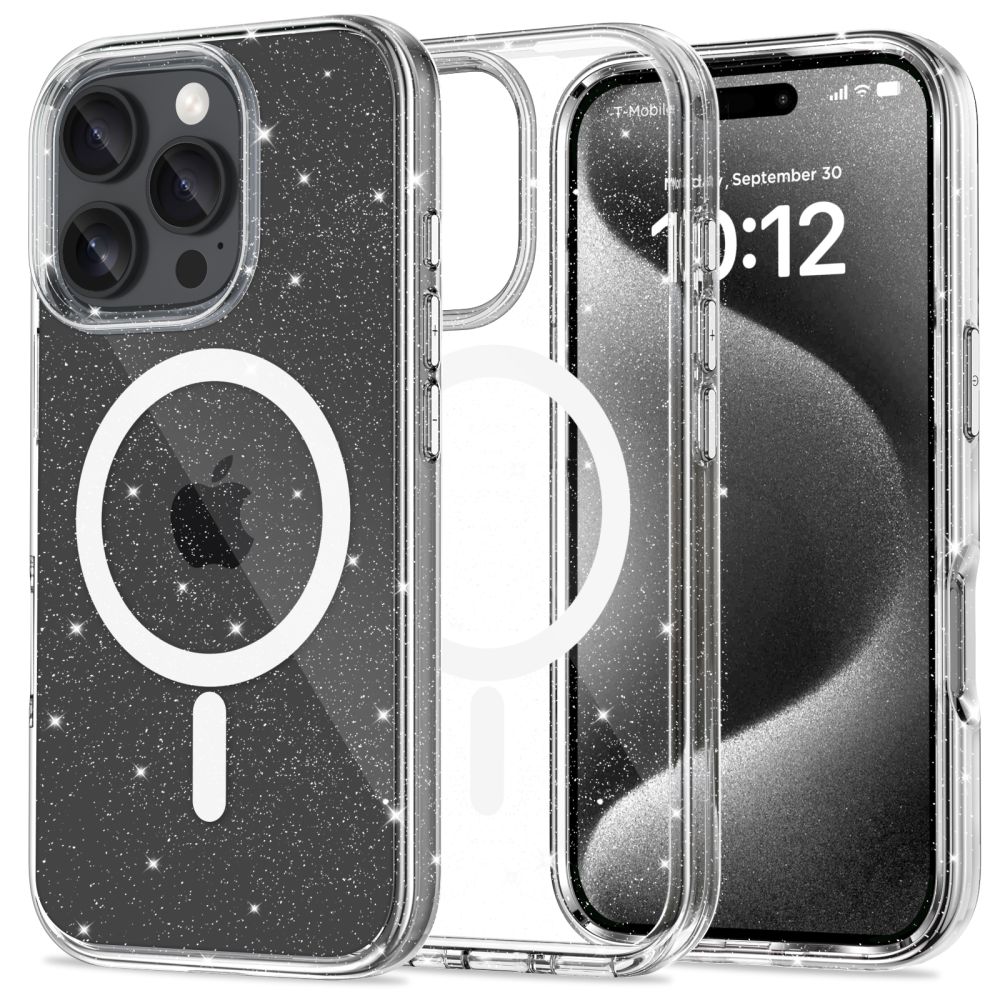 Skaidrus blizgantis dėklas Apple Iphone 16 Pro Tech-Protect FlexAir Hybrid Magsafe Skaidrus blizgantis dėklas Apple Iphone 16 Pro su magnetiniu Magsafe žiedu