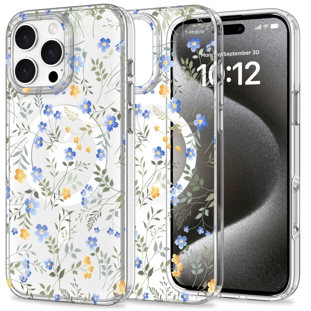 Spring Flower dėklas telefonui Apple Iphone 16 Pro Max Tech-Protect Magmood Magsafe Spring Flower deklas telefonui Apple Iphone 16 Pro Max Tech-Protect Magmood Magsafe su melynu ir gelsvu gelyciu raštu