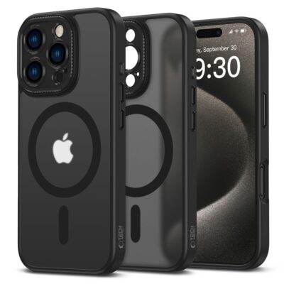 Juodas matinis dėklas Apple Iphone 16 Pro Max Tech-Protect Magcam Magsafe su apvalia dizaino dalimi ir kameros apsauga