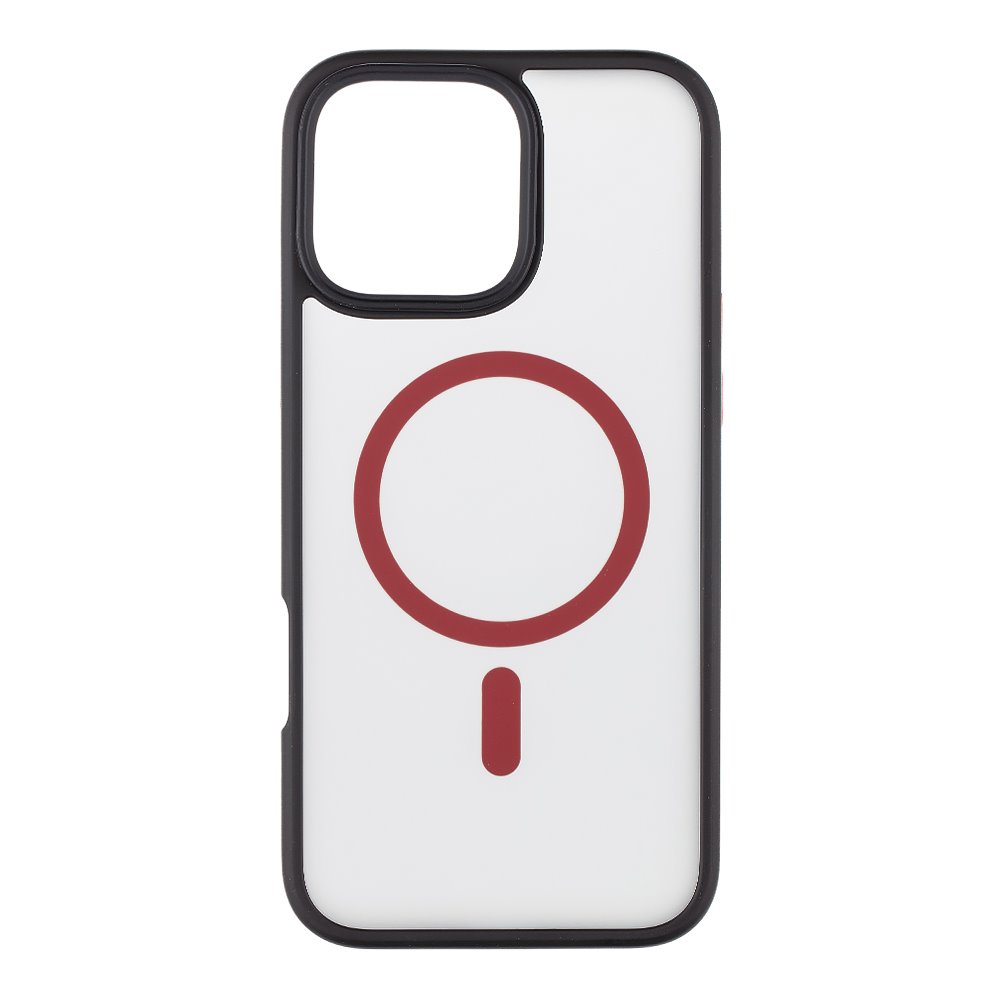 Juodas-raudonas dėklas Apple Iphone 16 Pro Max Juodas-raudonas dėklas Apple Iphone 16 Pro Max su raudonu apskritimu ant balto fono
