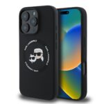 Juodas dėklas KKarl Lagerfeld Liquid Silicone KCH Heads MagSafe telefonui Apple Iphone 16 Pro Max su išskirtiniu logo