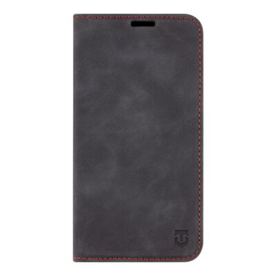 Juodas atverčiamas dėklas Tactical Xproof telefonui Apple Iphone 16 Pro su raudonomis siūlėmis