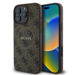 Rudas dėklas Guess PU Leather su MagSafe funkcija Apple iPhone 16 Pro telefonui