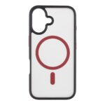 Juodas-raudonas dėklas Apple Iphone 16 Tactical MagForce Hyperstealth 2.0mm su aiškia balta nugarėle ir raudonu magnetiniu žymeniu