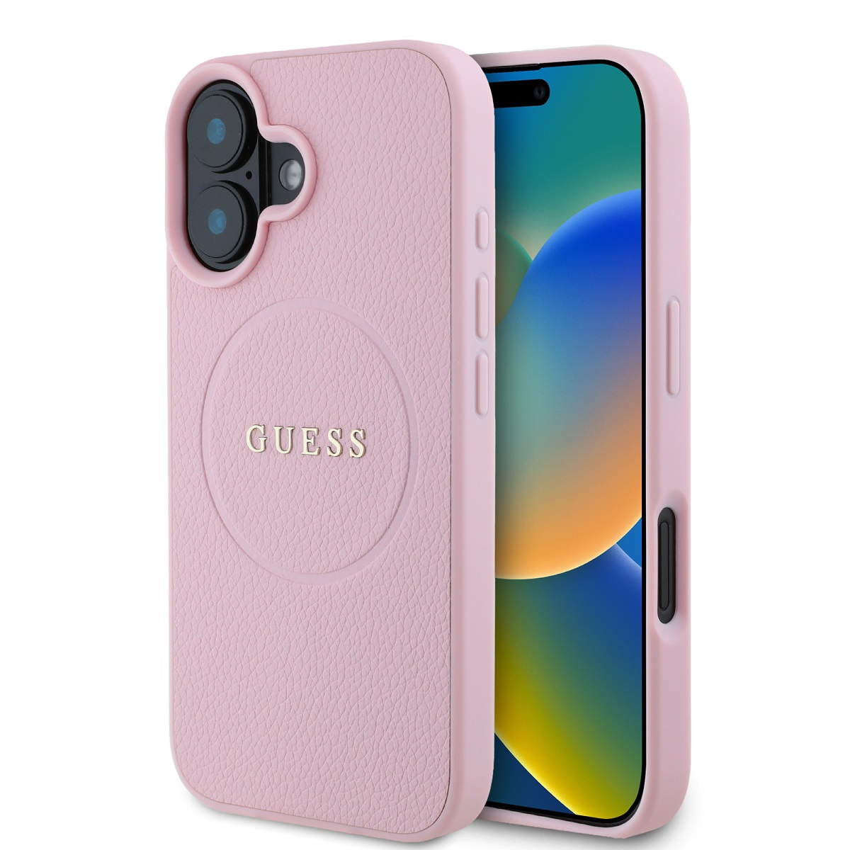 Rozinis deklas Guess PU Grained Classic Logo MagSafe Rozinis deklas Guess PU Grained Classic Logo MagSafe telefonui Apple iPhone 16 su teksturuota odos imitacija