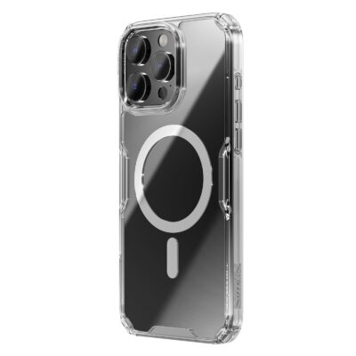 Skaidrus dėklas Nillkin Nature TPU PRO Magnetic Apple iPhone 16 Pro Max telefonui su matomu magnetiniu žiedu