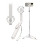 Beige spalvos asmenukių lazda SPIGEN S571W MAGSAFE bluetooth selfie stick tripod moderniu dizainu