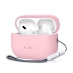 Rožinis dėklas Apple Airpods Pro 1 2 Tech-Protect Silicone su ausinėmis ir prisegamu lanyardu