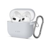 Pilkas dėklas Apple Airpods 3 Tech-Protect Silicone Hook su ausinėmis ir kabliu