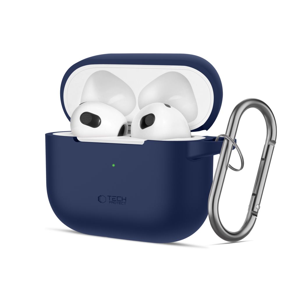 Tamsiai mėlynas dėklas Apple Airpods 3 Tech-Protect Silicone Hook Tamsiai mėlynas dėklas Apple Airpods 3 Tech-Protect Silicone Hook su sidabriniu karabinu