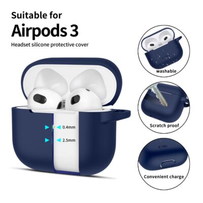 Tamsiai melynas silikono deklas Apple Airpods 3 su apsauga nuo pakrasejimu ir galimybe patogiai krauti