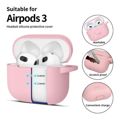 Rožinis dėklas Apple Airpods 3 Tech-Protect Silicone Hook apsaugo nuo įbrėžimų ir yra lengvai valomas