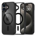 Juodas-skaidrus dėklas Apple Iphone 16 Tech-Protect Magmat Magsafe su matiniu juodu rėmeliu ir skaidria nugarėle