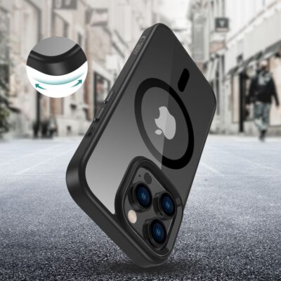 Juodas-skaidrus dėklas Apple Iphone 16 Pro Tech-Protect Magmat Magsafe su apsaugotu kamerų moduliu