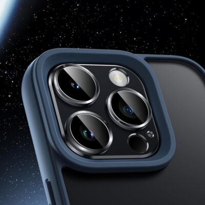 Juodas apsauginis kameros stikliukas Apple Iphone 16 Pro ir 16 Pro Max su metaliniu apvadu