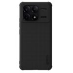 Juodas plastikinis dėklas Xiaomi Poco F6 Pro Nillkin Frosted Shield Pro Magnetic su tekstūru ir tvirtomis kampinėmis apsaugomis