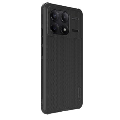 Juodas plastikinis dėklas Xiaomi Poco F6 Pro Nillkin Frosted Shield Pro su tekstūruota paviršiaus apdaila
