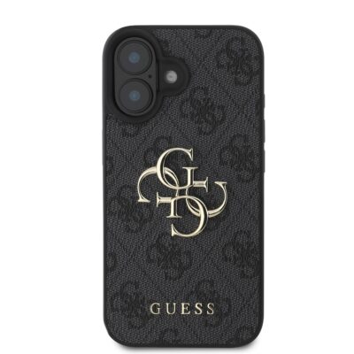 pilkas originalus deklas guess pu 4g metal logo telefonui apple iphone 16 su metaliniu logotipu