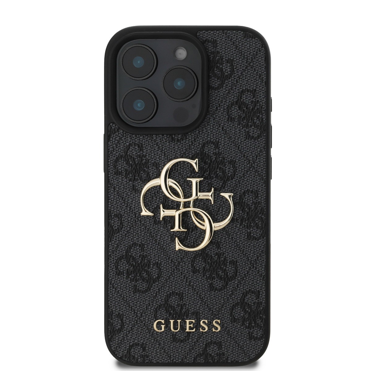 Pilkas originalus dėklas Guess PU 4G Metal Logo Pilkas originalus dėklas Guess PU 4G Metal Logo telefonui Apple Iphone 16 Pro Max su raštu ir metaliniu logotipu