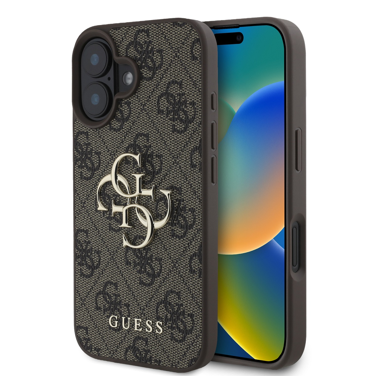 Rudas originalus dėklas Guess PU 4G Metal Logo Rudas originalus dėklas Guess PU 4G Metal Logo telefonui Apple Iphone 16 su metaliniu logotipu
