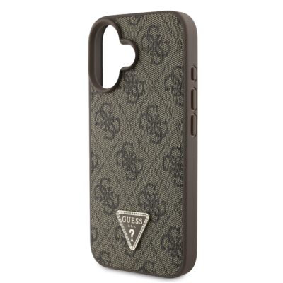 Rudas originalus dėklas Guess PU 4G Strass Triangle Metal Logo Apple iPhone 16