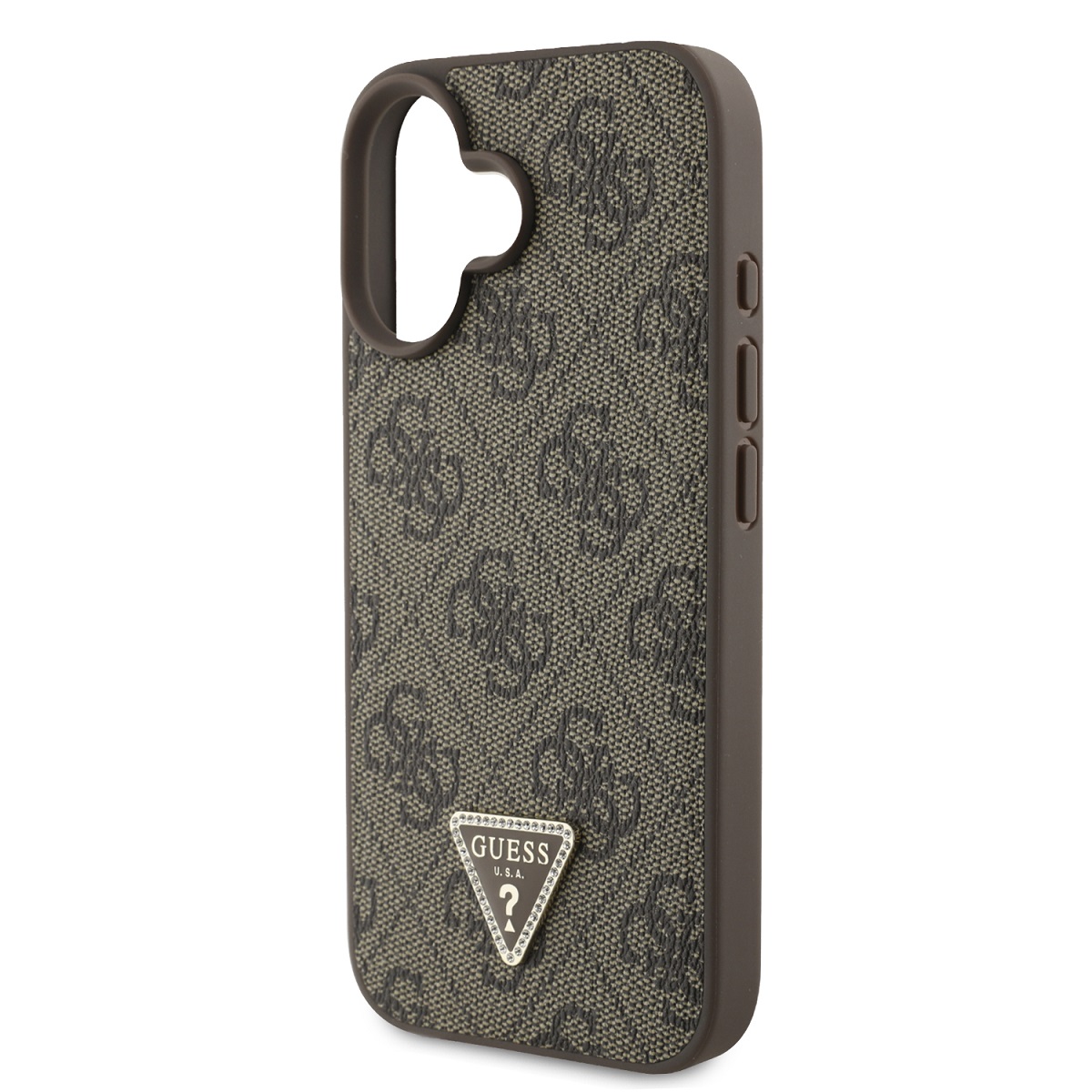 Rudas originalus dėklas Guess PU 4G Strass Triangle Metal Logo Rudas originalus dėklas Guess PU 4G Strass Triangle Metal Logo Apple iPhone 16