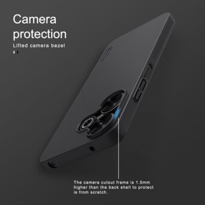 Juodas plastikinis dėklas Xiaomi Redmi 13 4G Poco M6 4G Nillkin Frosted Shield su pakeltu kameros rėmeliu apsaugai