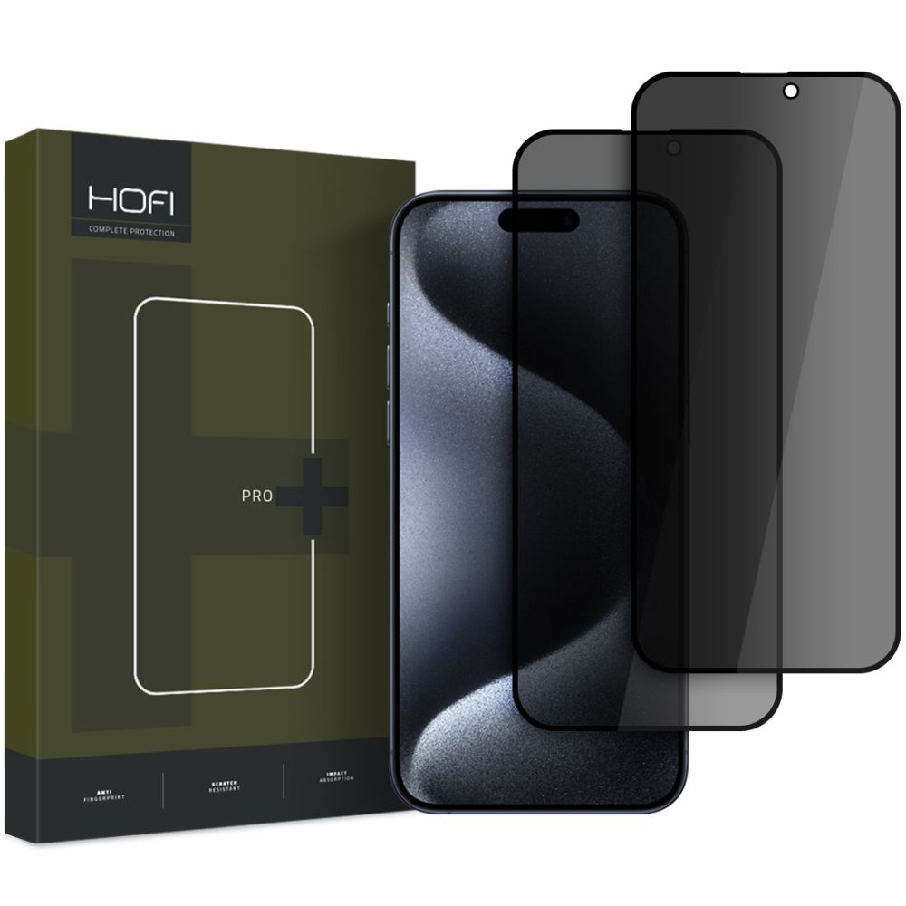 Juodas apsauginis ekrano stikliukas Apple Iphone 16 Pro Hofi Anti Spy Glass Pro plus 2-Pack Juodas apsauginis ekrano stikliukas Apple Iphone 16 Pro Hofi Anti Spy Glass Pro plius komplekte su dviem stikliukais