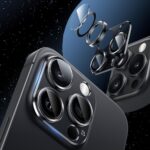 Juodas kameros apsaugos dangtelis Apple Iphone 16 Pro ar 16 Pro Max su trimis stikliniais apsauginiais sluoksniais