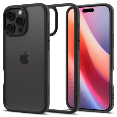 Juodas matinis dėklas Apple Iphone 16 Pro Max Spigen Ultra Hybrid aplink telefoną