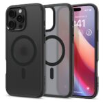Frost juodas dėklas Apple Iphone 16 Pro Max Spigen Ultra Hybrid Mag Magsafe su matiniu paviršiumi ir magento žiedu