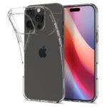 skaidrus deklas apple iphone 16 pro spigen liquid crystal su atvira kamera ir mygtuku vieta