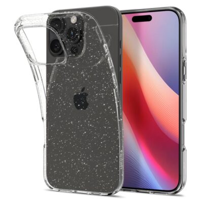 Skaidrus blizgantis dėklas Apple Iphone 16 Pro Spigen Liquid Crystal Glitter ant telefono